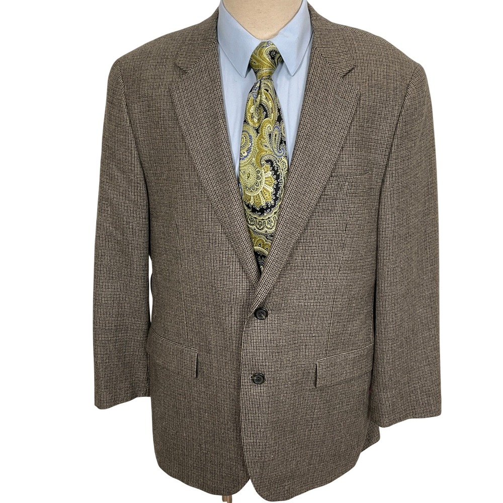 Chaps Blazer Mens 44R Gray Brown Plaid Lambswool Tweed Career Sport Jacket